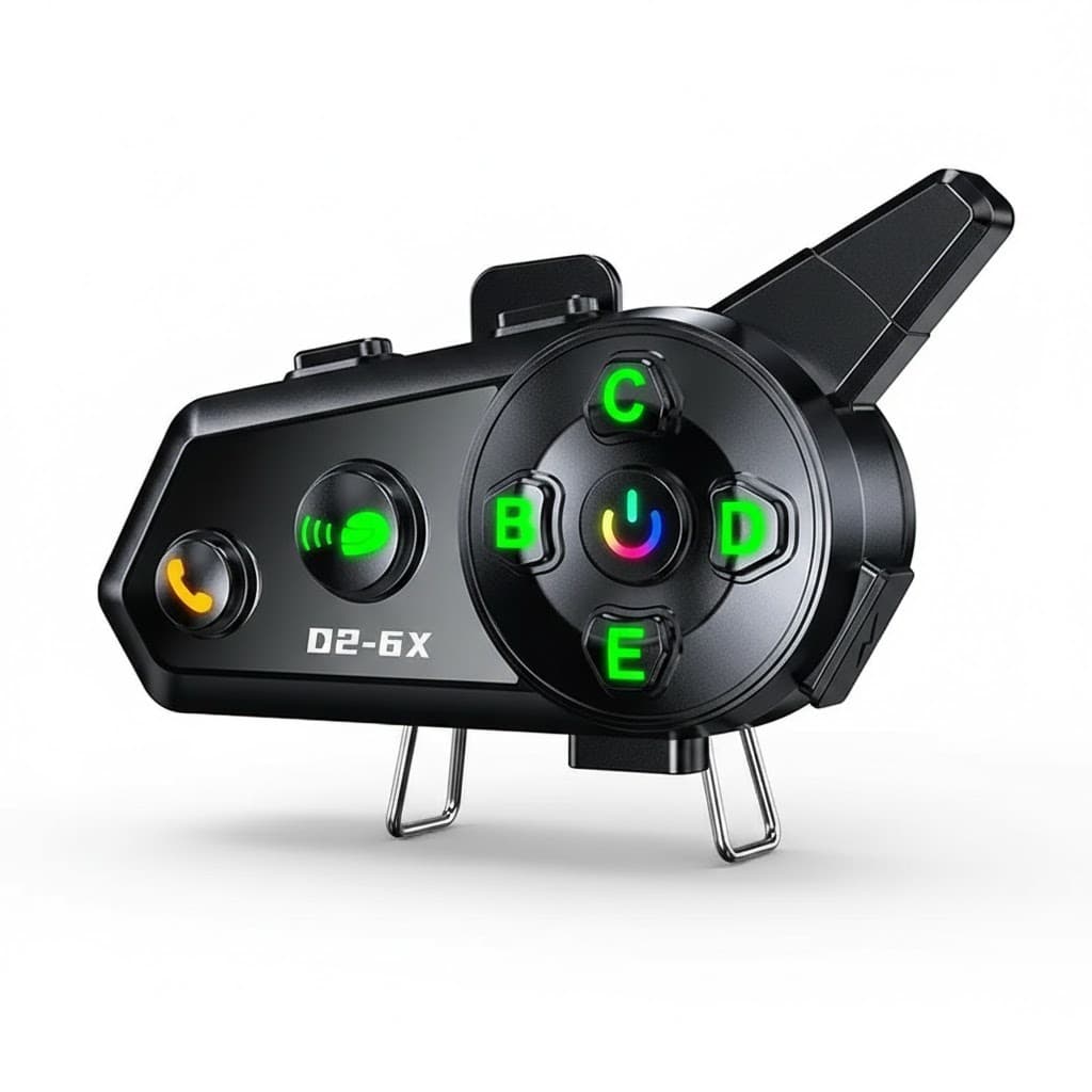 D2-6X Motorcycle Helmet Bluetooth Intercom – 1000M Range, Waterproof, Noise Reduction, Music Sharing, 6 Rider Support, BT5.3
