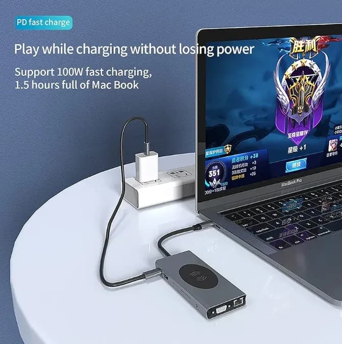 Docking Station USB C Hub 13‑in‑1 With Wireless Charging Station, USB C to HDMI, Ethernet, VGA, 5 USB and SD/TF 3.5mm Audio view 3