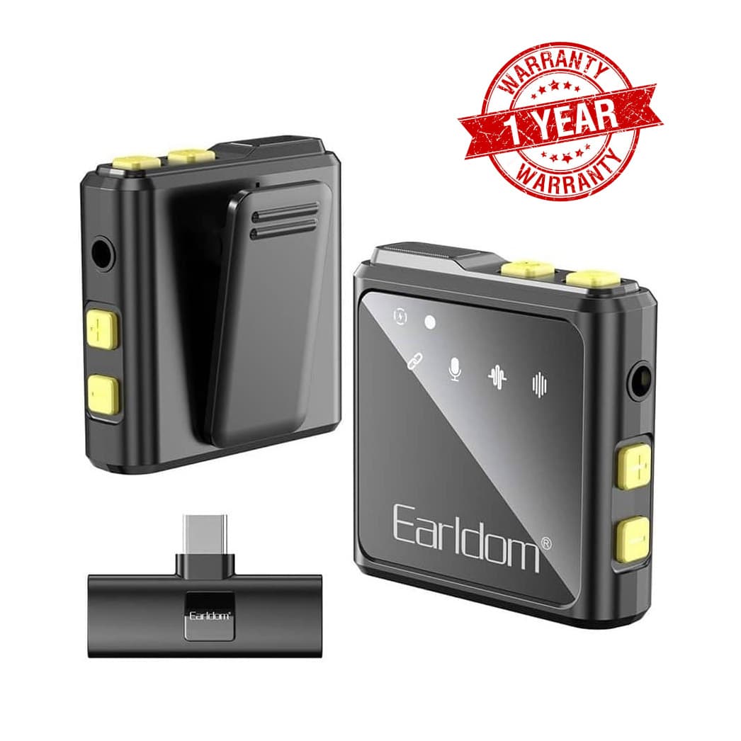 Earldom ET MC10C Wireless Double Collar Microphone With Type C Interface Collar Clip For Live Broadcast