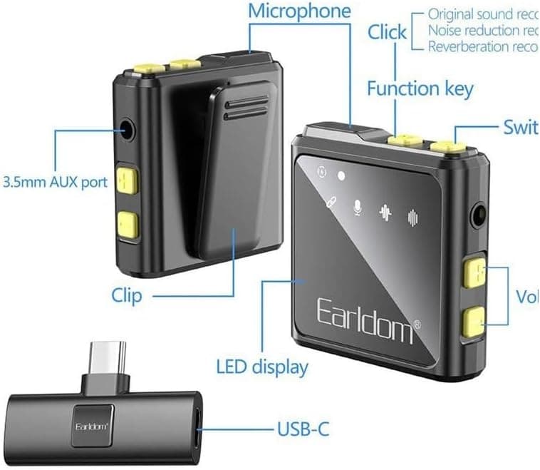 Earldom ET MC10C Wireless Double Collar Microphone With Type C Interface Collar Clip For Live Broadcast view 2