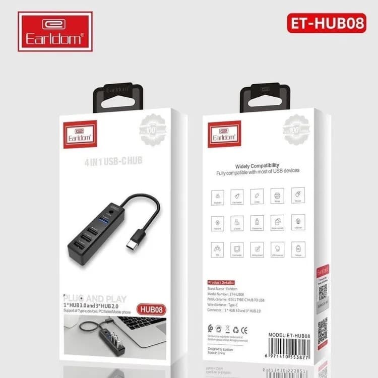 Earldom HUB08 4 In 1 USB C HUB Plug And Play view 3
