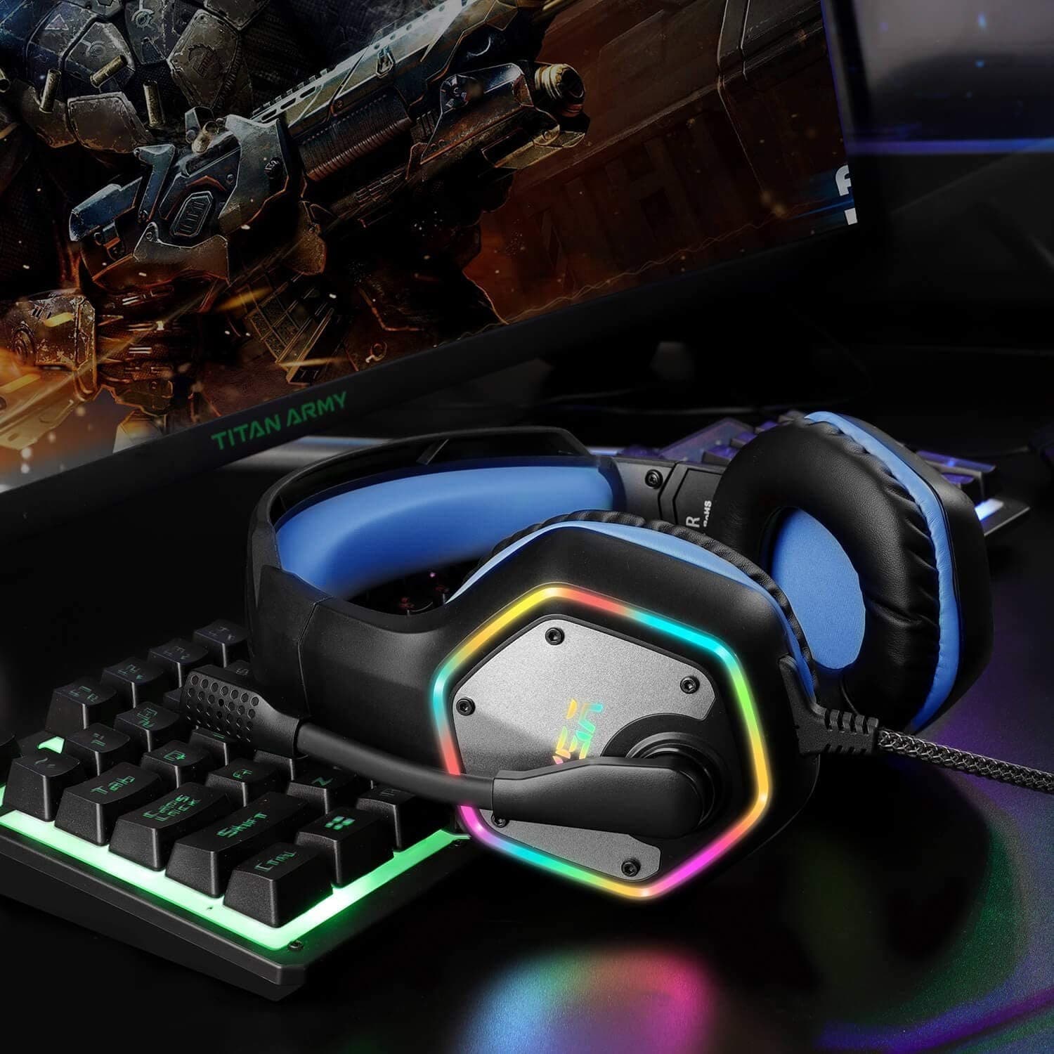 EKSA E1000 USB RGB Gaming Headset 7.1 Surround Sound With Mic Gaming Grade 50Mm Drivers view 4