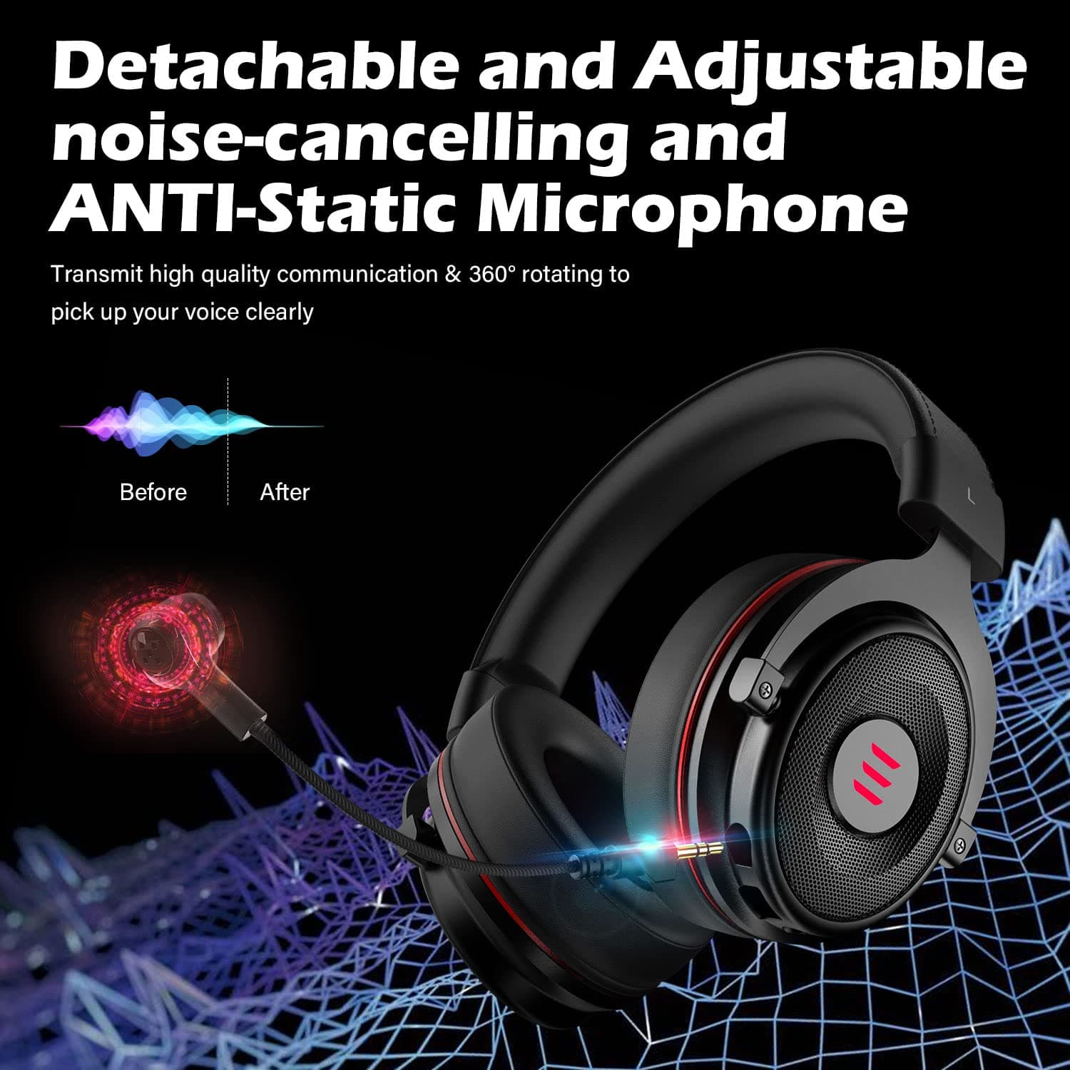 EKSA E900 Pro Gaming Wired Over Ear Headphones With Virtual 7.1 Surround Sound With Mic & Led view 2