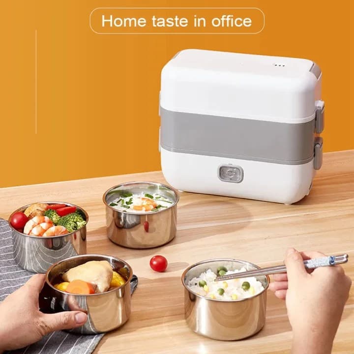 Electric Lunch Box 2 Layer Portable Food Warmer Heating Food Grade Stainless Steel Container view 2