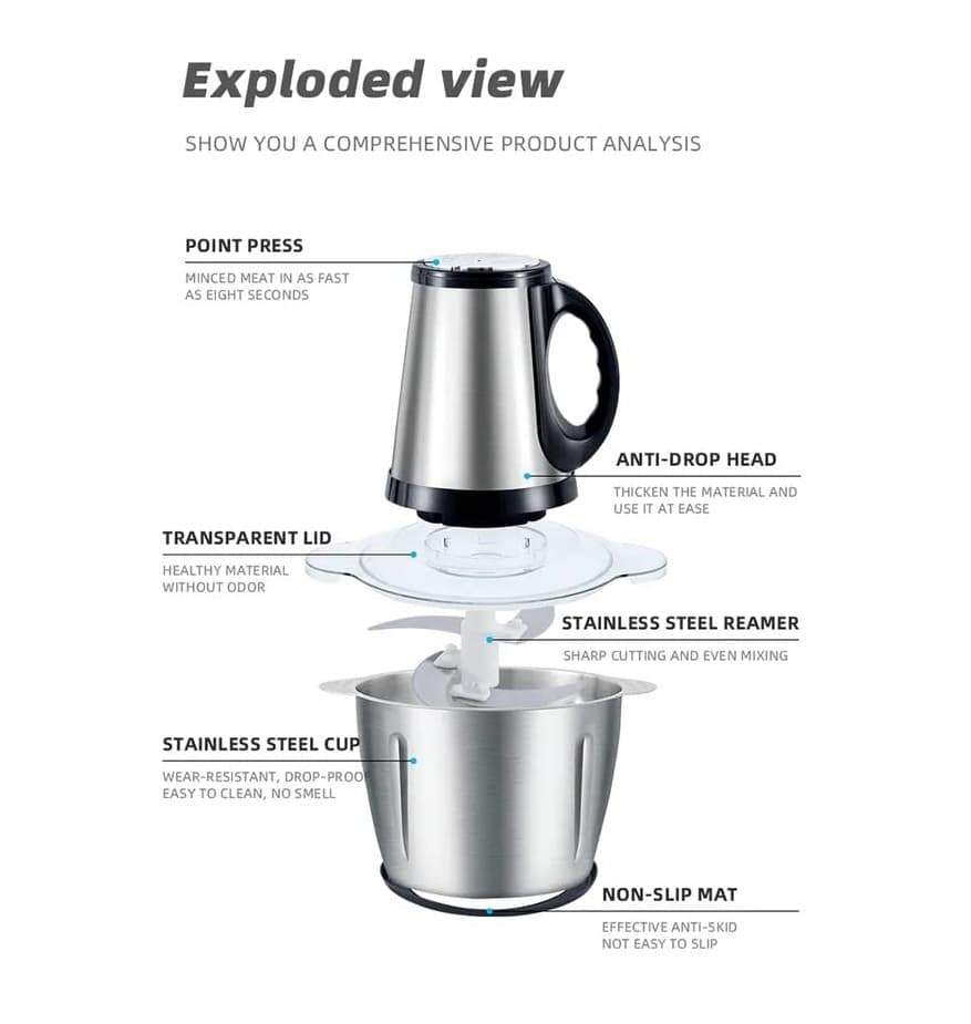 ELECTROMAX 3.5 Liter Meat Grinder Food Chopper Stainless Steel Kitchen Food Processor view 2