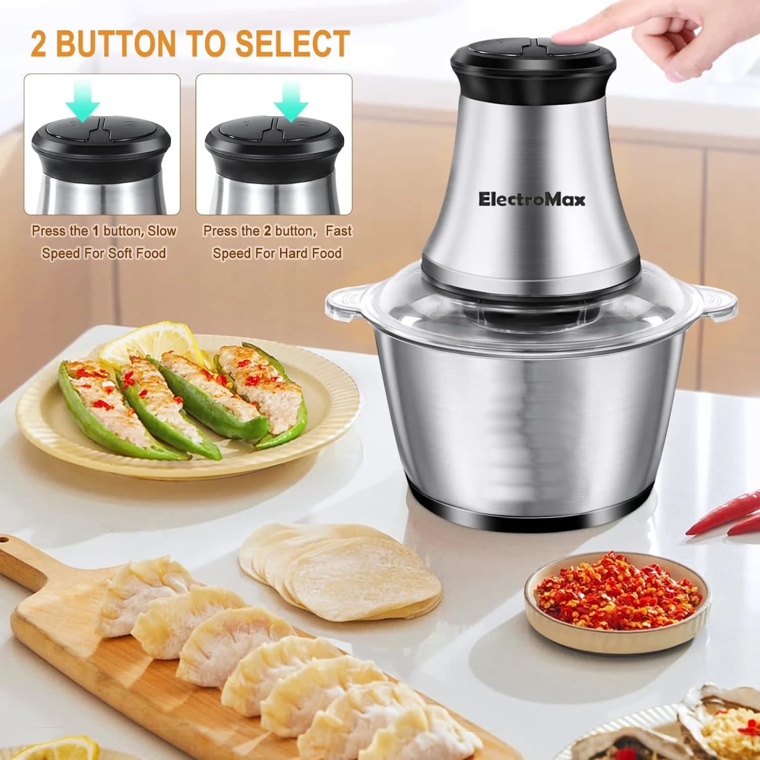Electromax Stainless Steel Electric Vegetable Chooper And Meat Grinder Food Processor 2.5 Ltr