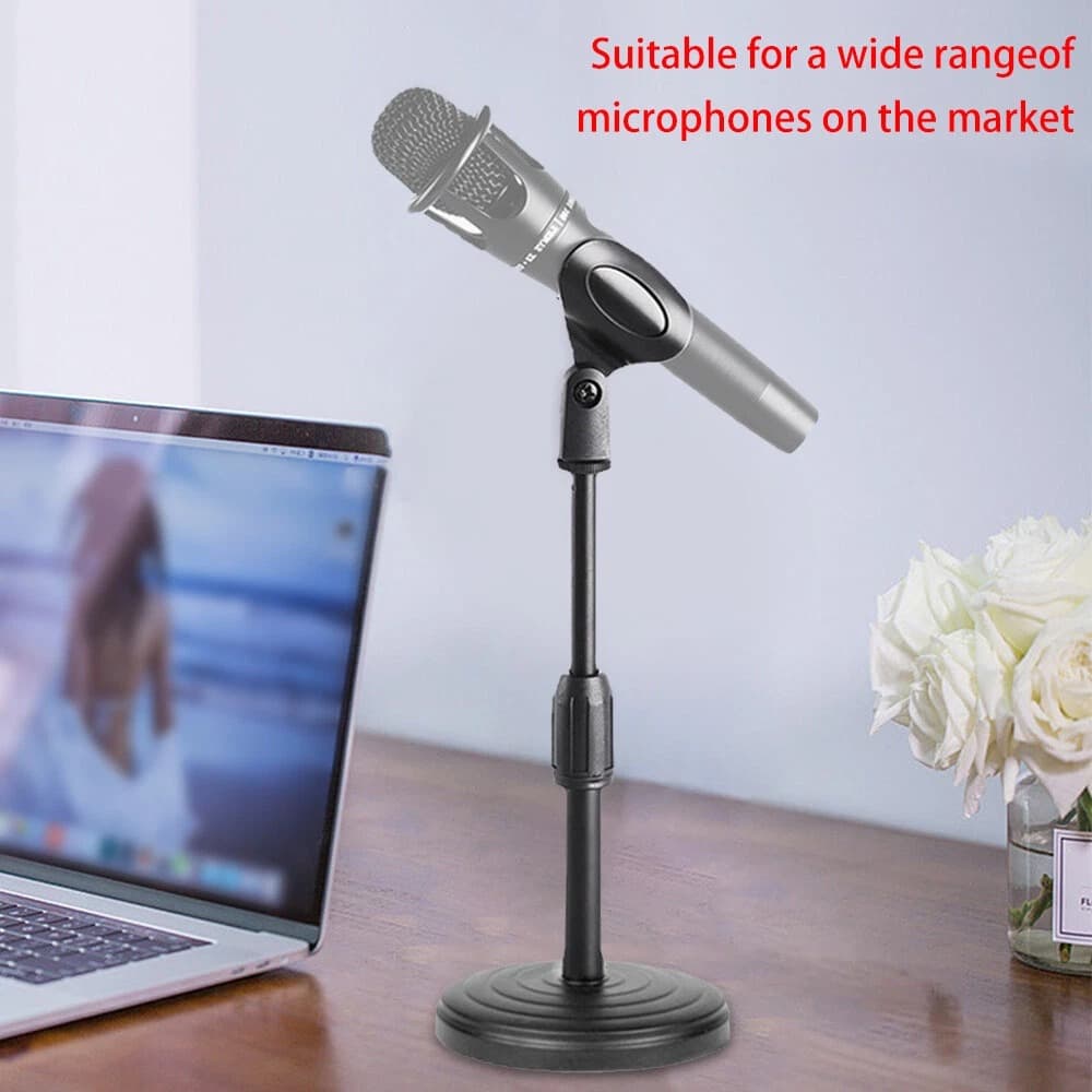 Extendable Adjustable Table Desktop Microphone Stand Holder With Heavy Base Mic Clip view 4