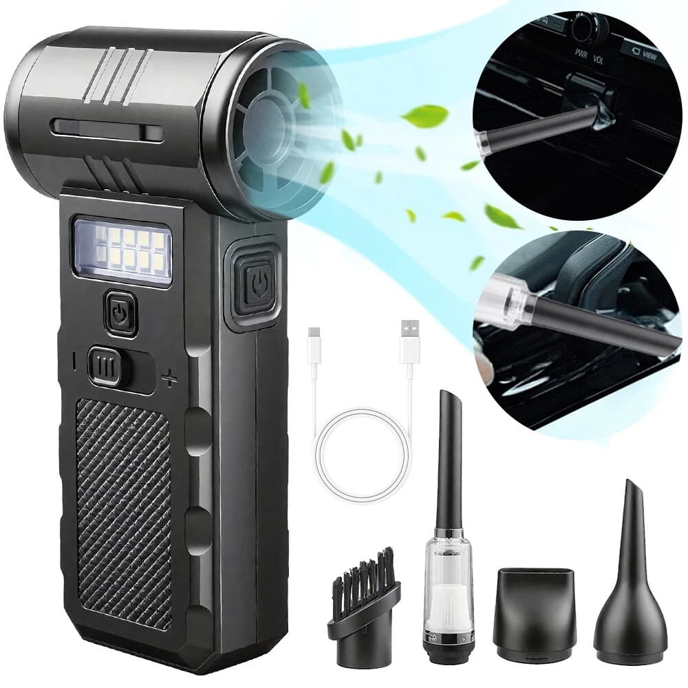 F028 Mini Handheld Jet Blower Portable Violent Turbo Fan With Side Lights Black