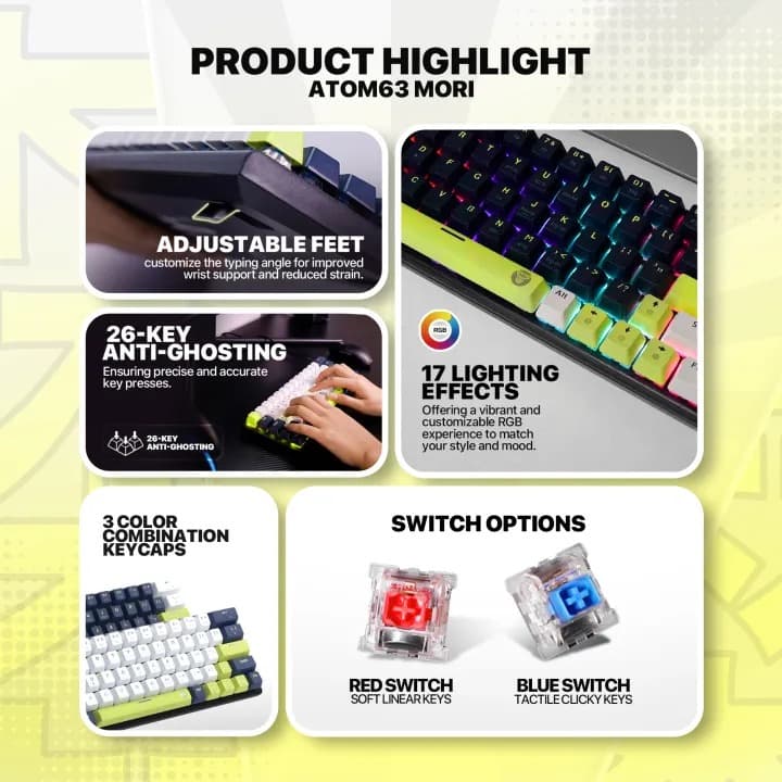 Fantech ATOM 63 Mori Edition Wired Mechanical Keyboard (63 Keys, Hot-Swappable, RGB) view 2