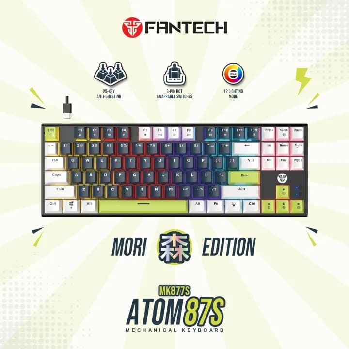 Fantech ATOM 87S MORI EDITION Wired Mechanical Keyboard Hotswapable Keycaps