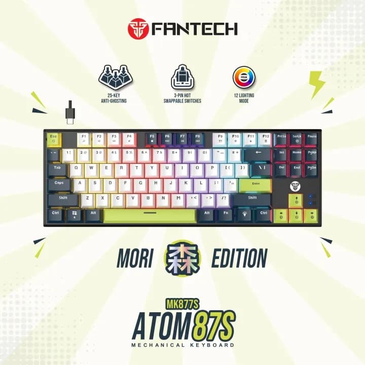 Fantech ATOM 87S MORI EDITION Wired Mechanical Keyboard Hotswapable Keycaps view 2