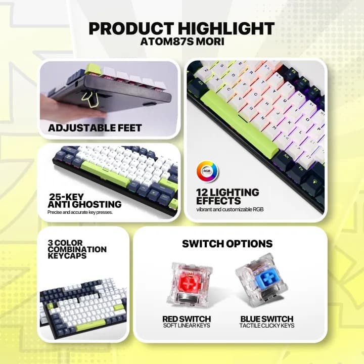Fantech ATOM 87S MORI EDITION Wired Mechanical Keyboard Hotswapable Keycaps view 4