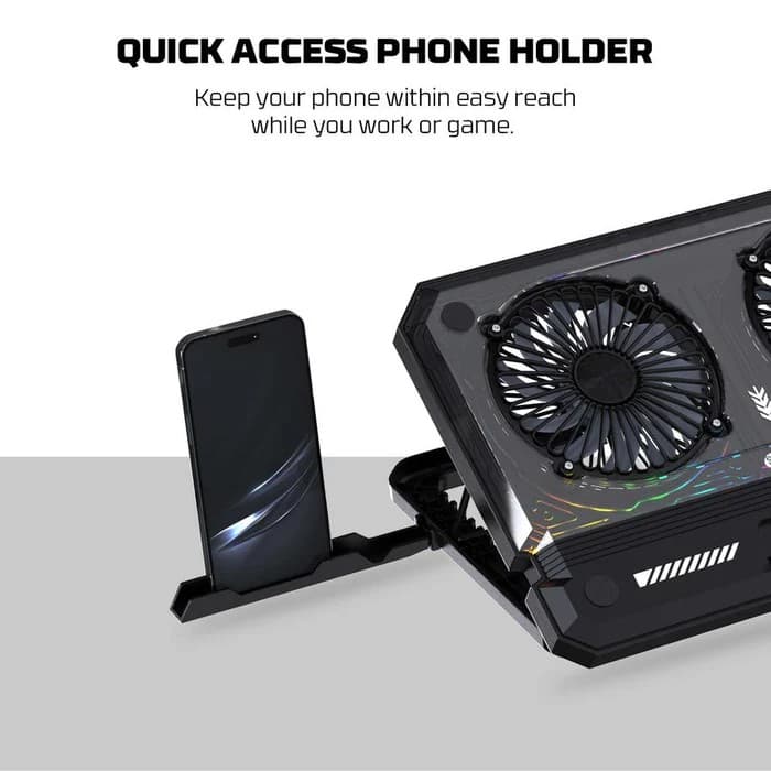 Fantech NC21 Notebook Cooler Laptop Colling Pad With RGB Lighting & Quick Access Phone Holder view 2