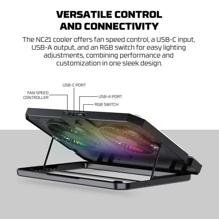 Fantech NC21 Notebook Cooler Laptop Colling Pad With RGB Lighting & Quick Access Phone Holder view 3