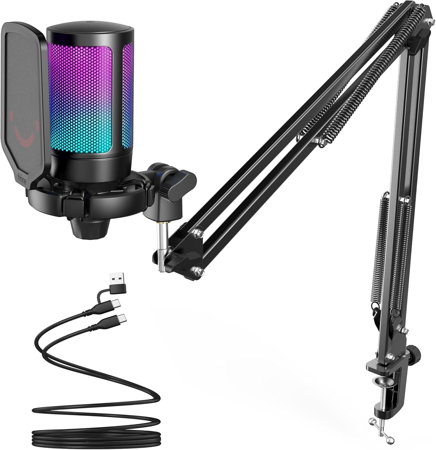 FIFINE A6T Gaming PC USB Microphone Podcast Condenser Mic With Boom Arm Pop Filter