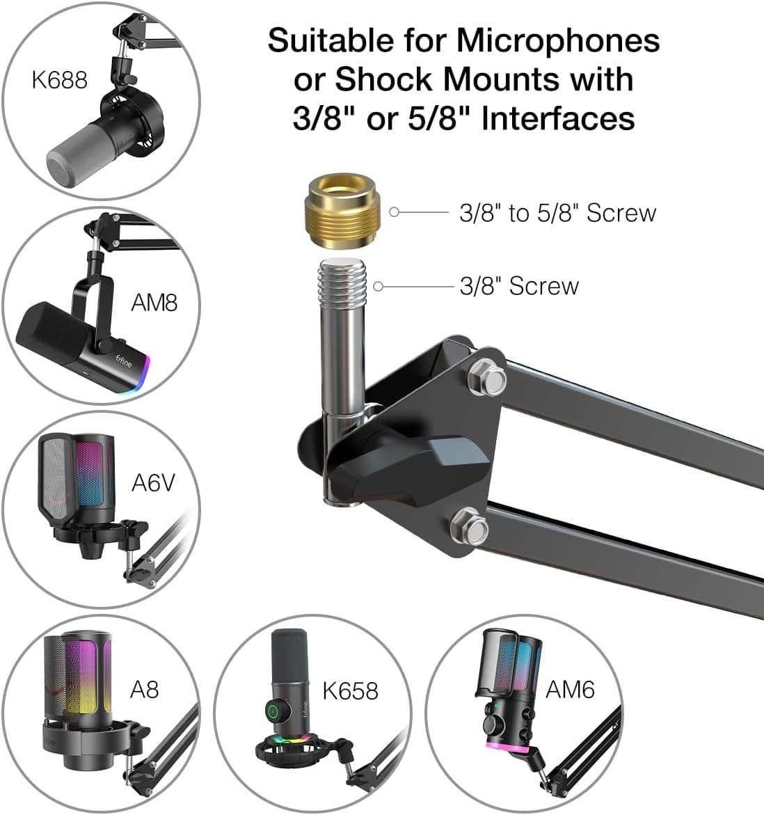 FIFINE CS1 Suspension Boom Scissor Mic Stand With Heavy Duty Clamp, 3/8″ To 5/8″ Adapter view 6