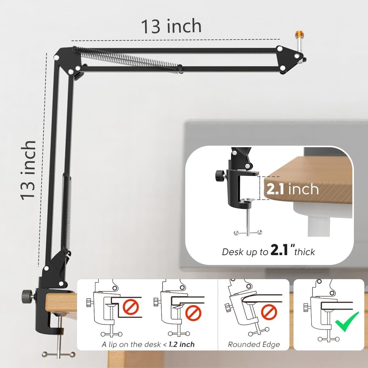 FIFINE CS1 Suspension Boom Scissor Mic Stand With Heavy Duty Clamp, 3/8″ To 5/8″ Adapter view 3