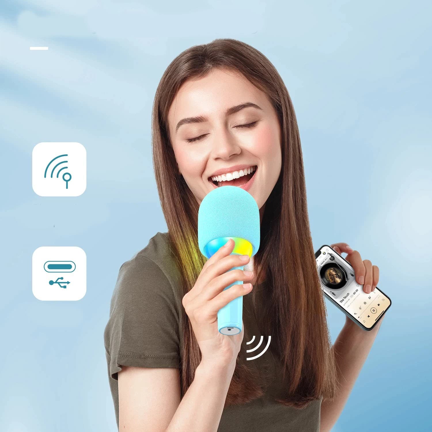 FIFINE Wireless Karaoke Microphone Handheld Mic With Speaker Bluetooth For Party