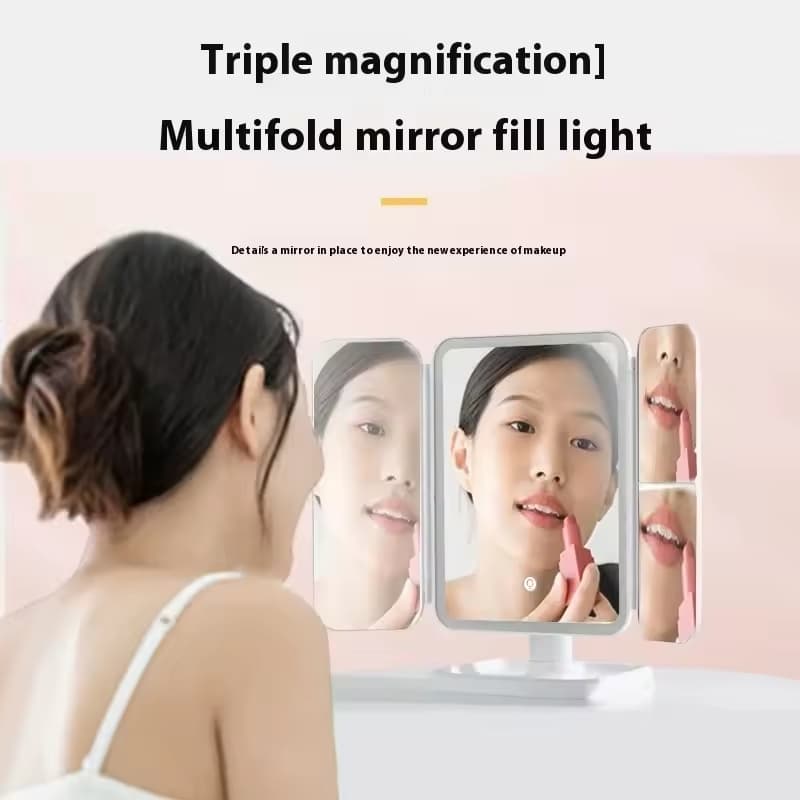 Folding LED Makeup Mirror - 3 Tone Portable Compact Desktop Vanity Mirror view 2