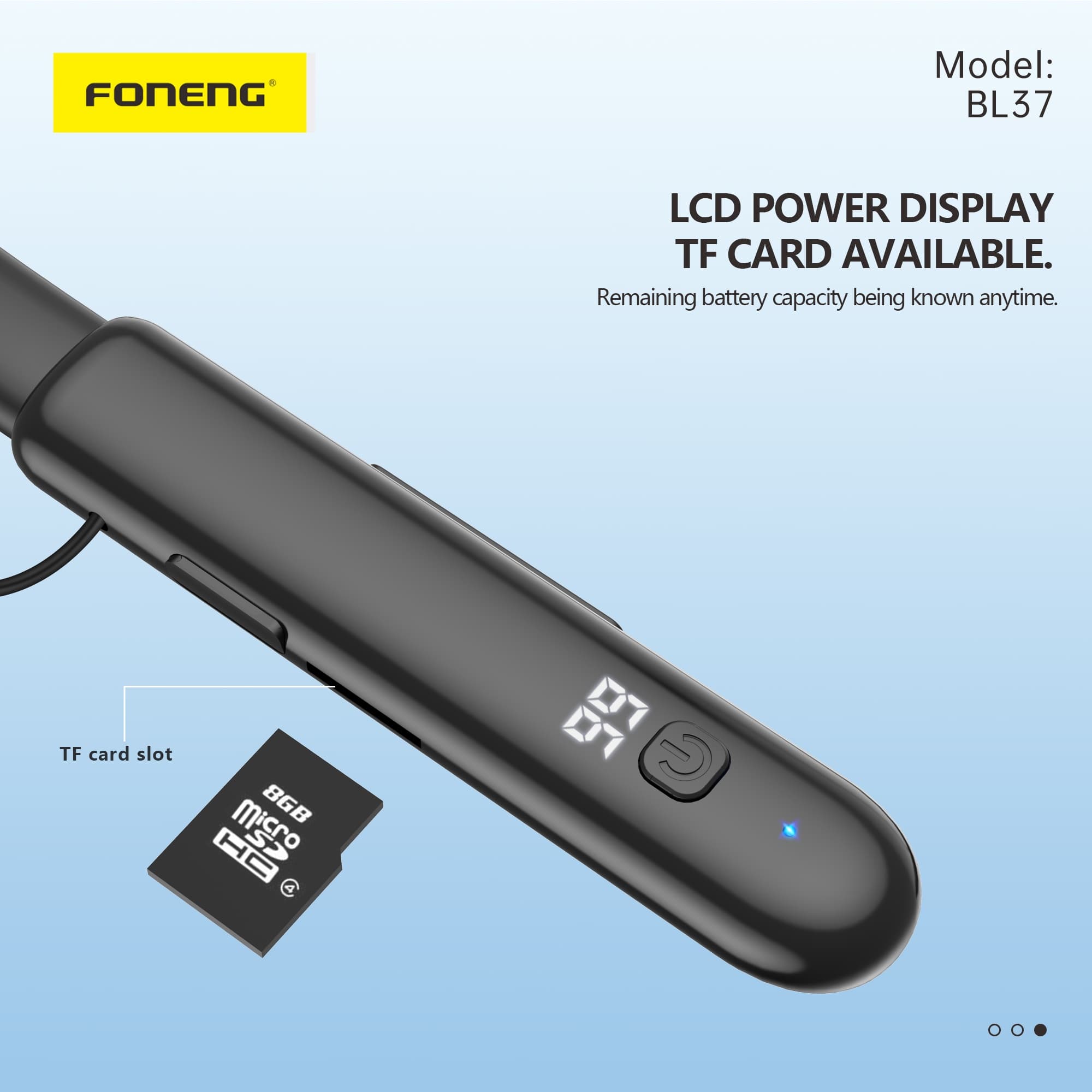 Foneng BL37 Digital Display Neckband Bluetooth Earphone view 3