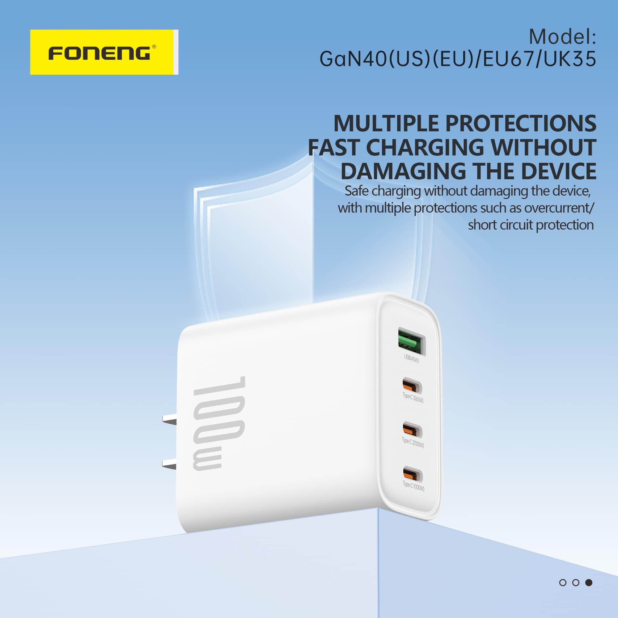 Foneng GaN40 100 Watt A+C+C+C 4-Port GaN Charger view 3