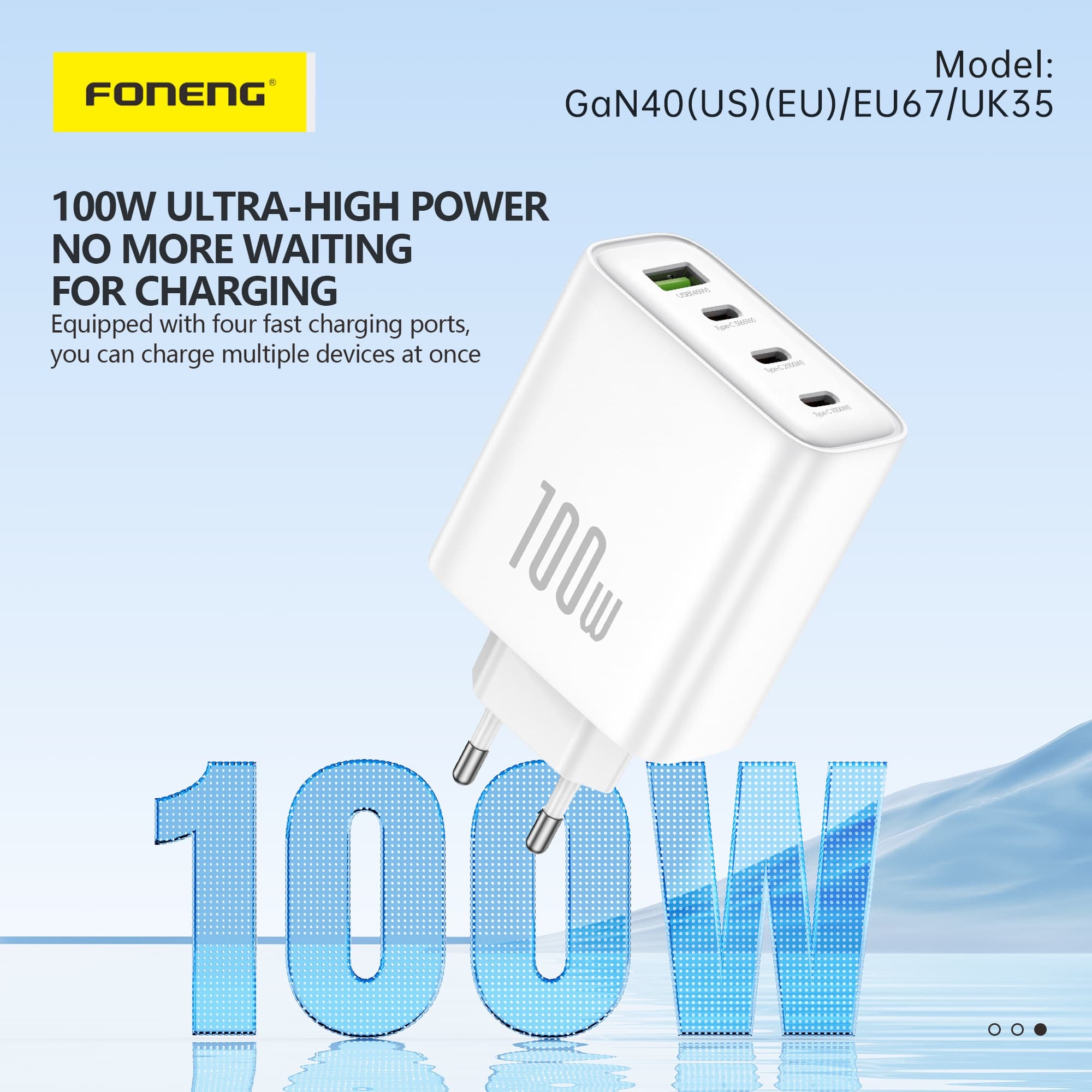 Foneng GaN40 100 Watt A+C+C+C 4-Port GaN Charger view 2