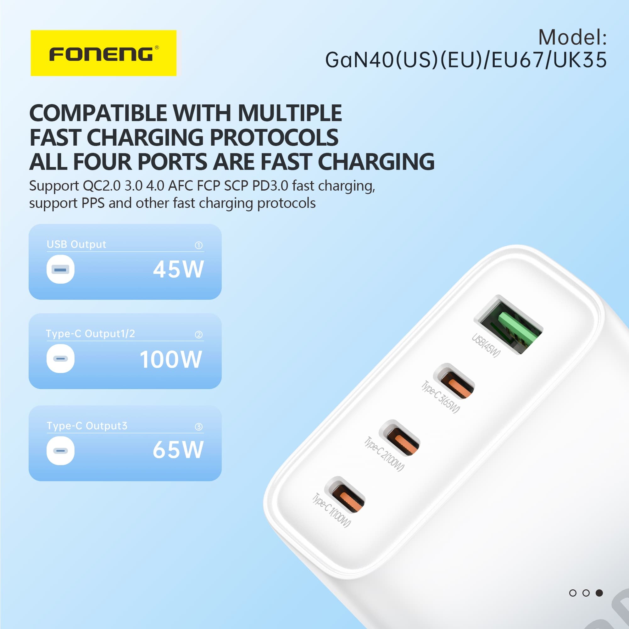 Foneng GaN40 100 Watt A+C+C+C 4-Port GaN Charger view 4