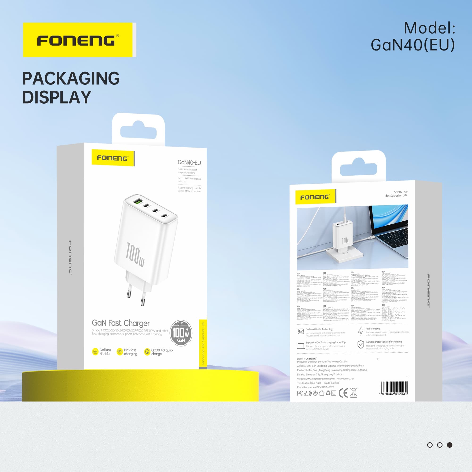 Foneng GaN40 100 Watt A+C+C+C 4-Port GaN Charger view 5