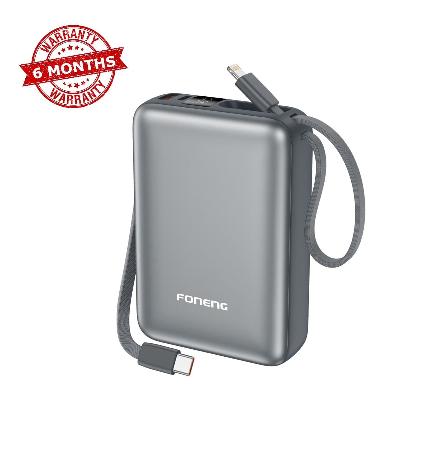 Foneng PX116 20000mAh Mini Power Bank with Dual Built-In Cables & 22.5W Fast Charging
