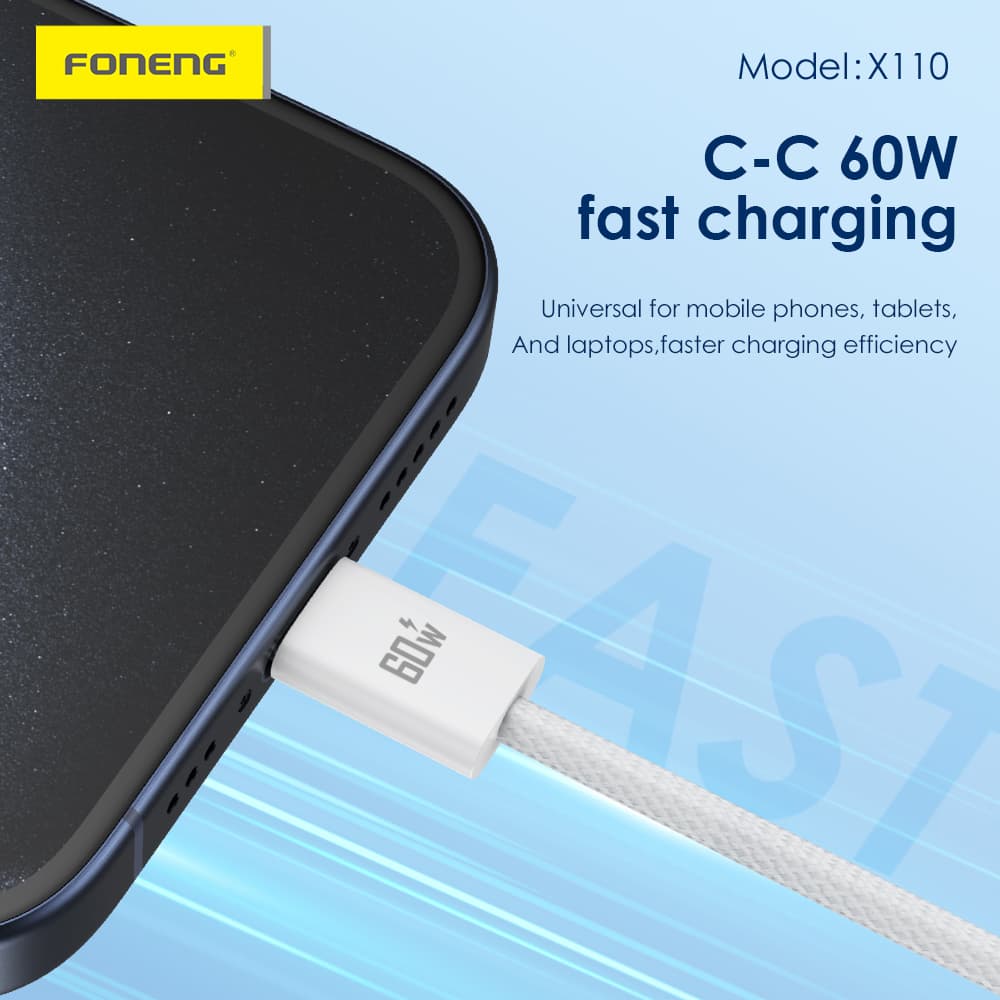 FONENG X110 1.2 Meter 60W Fast Charging Braided Type-C to Type-C Cable view 4