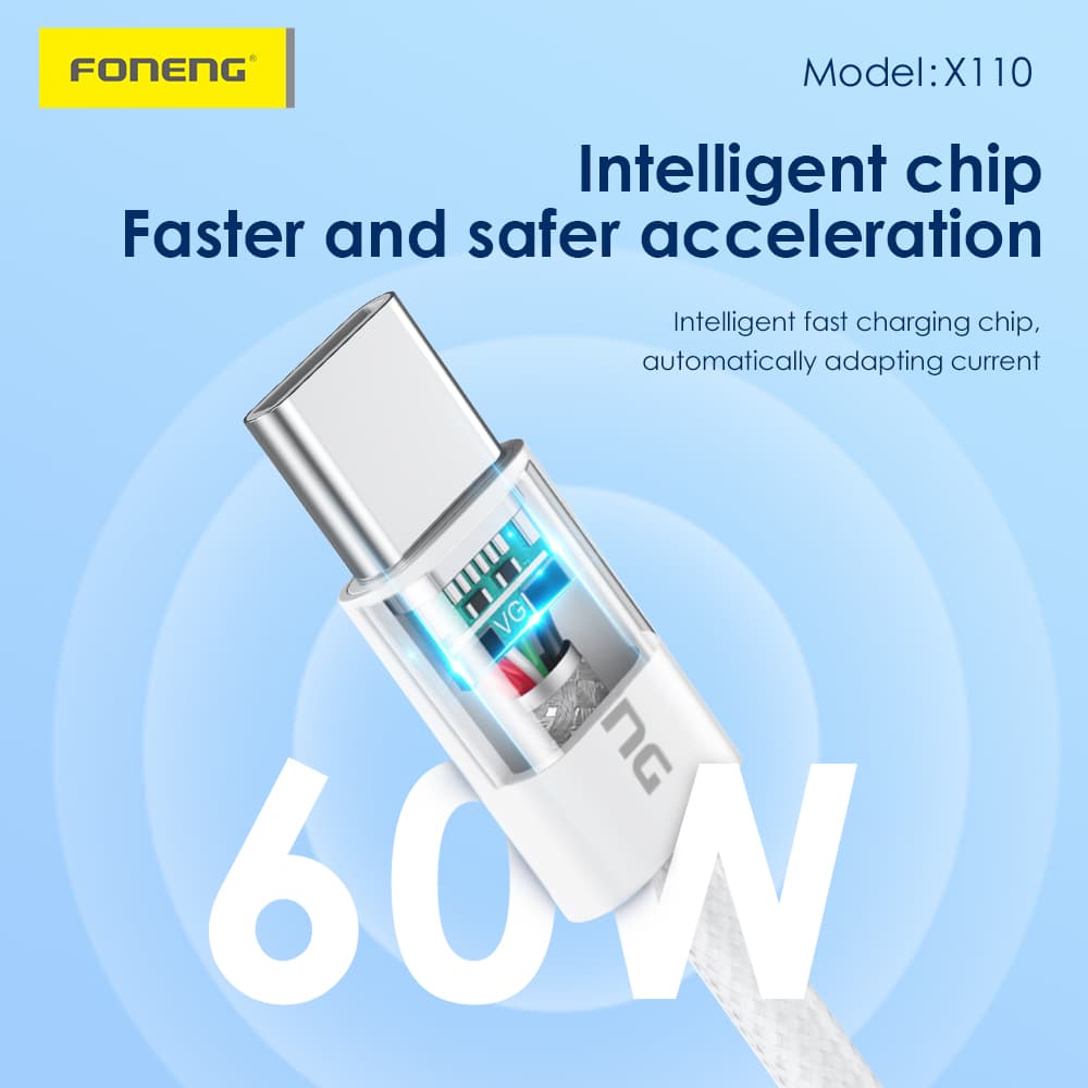 FONENG X110 1.2 Meter 60W Fast Charging Braided Type-C to Type-C Cable view 3
