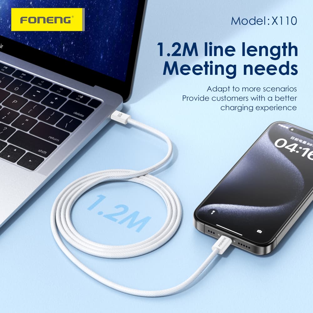 FONENG X110 1.2 Meter 60W Fast Charging Braided Type-C to Type-C Cable view 2