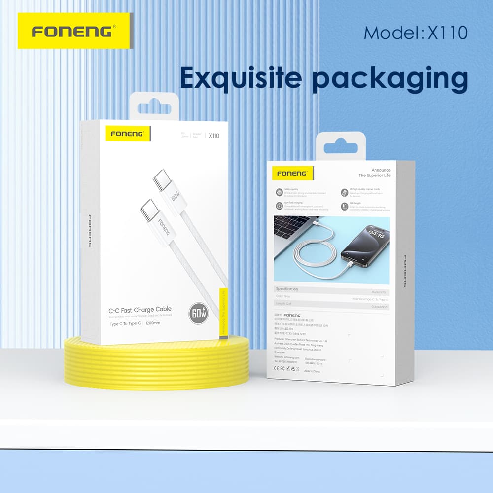 FONENG X110 1.2 Meter 60W Fast Charging Braided Type-C to Type-C Cable view 5