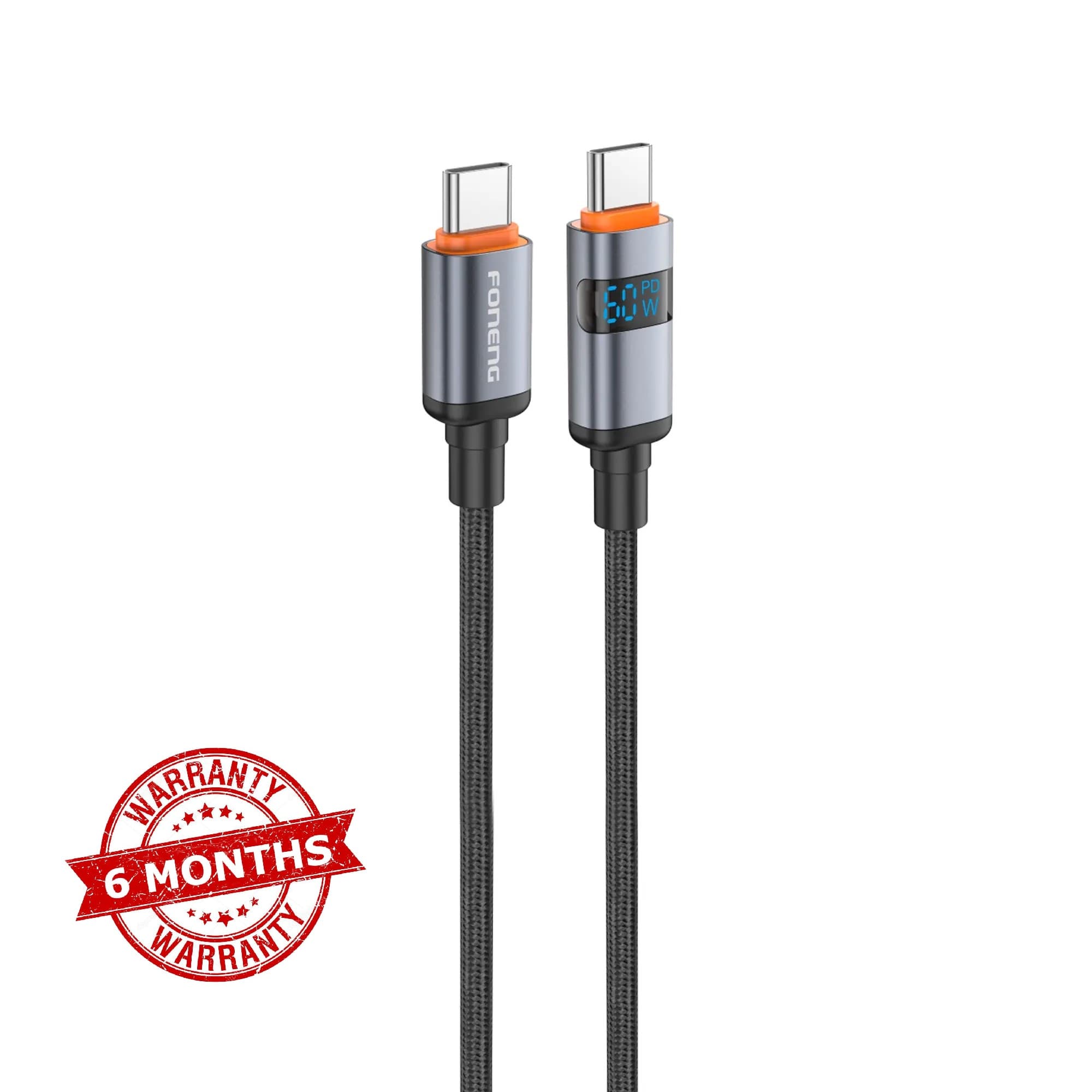 FONENG X116 60W Type C To C 1.2M Power Display Aluminum Alloy Braided Fast Charging Cable