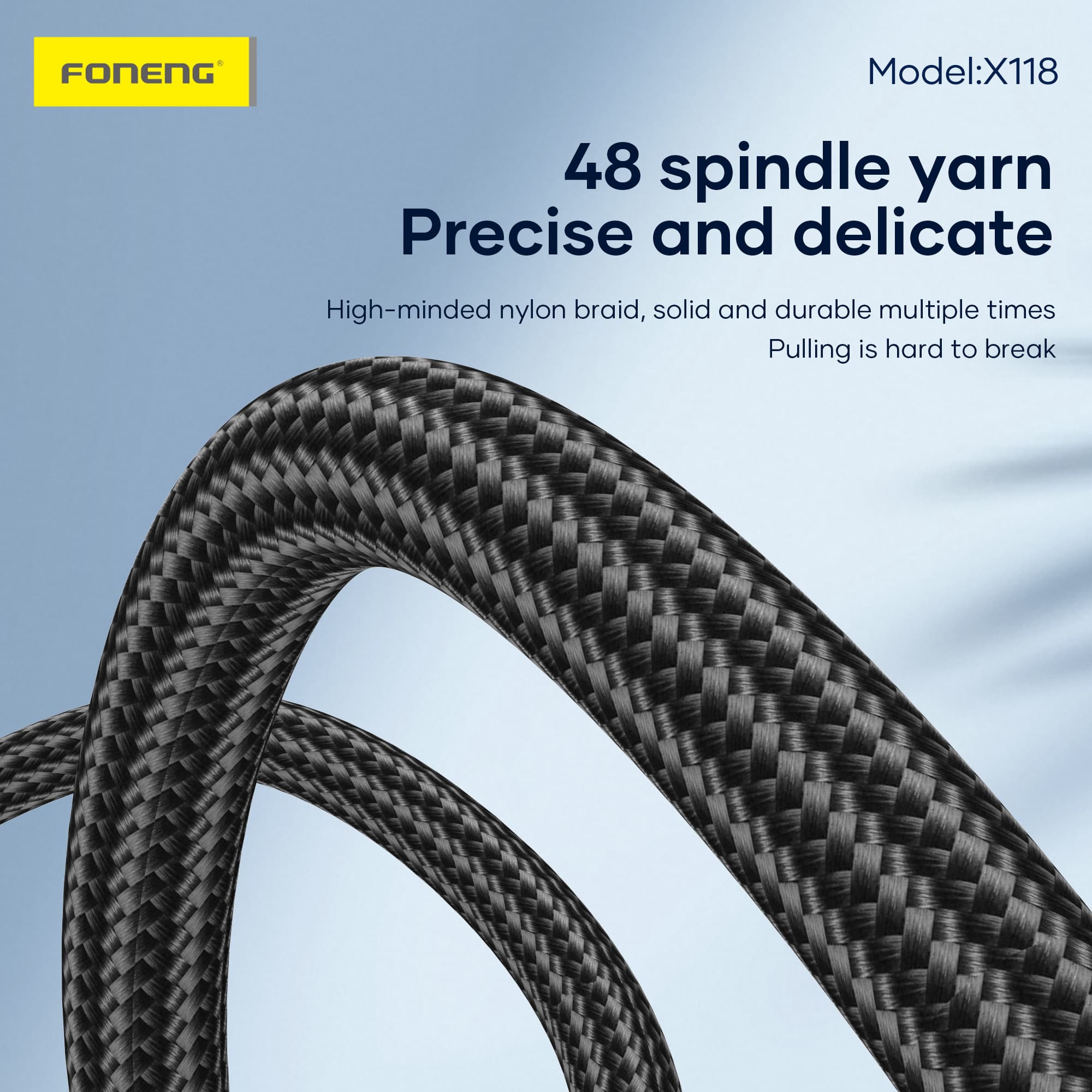FONENG X118 1.2M PD 27W Flowing Light Zinc Alloy Head Braided Fast Charging Cable view 5