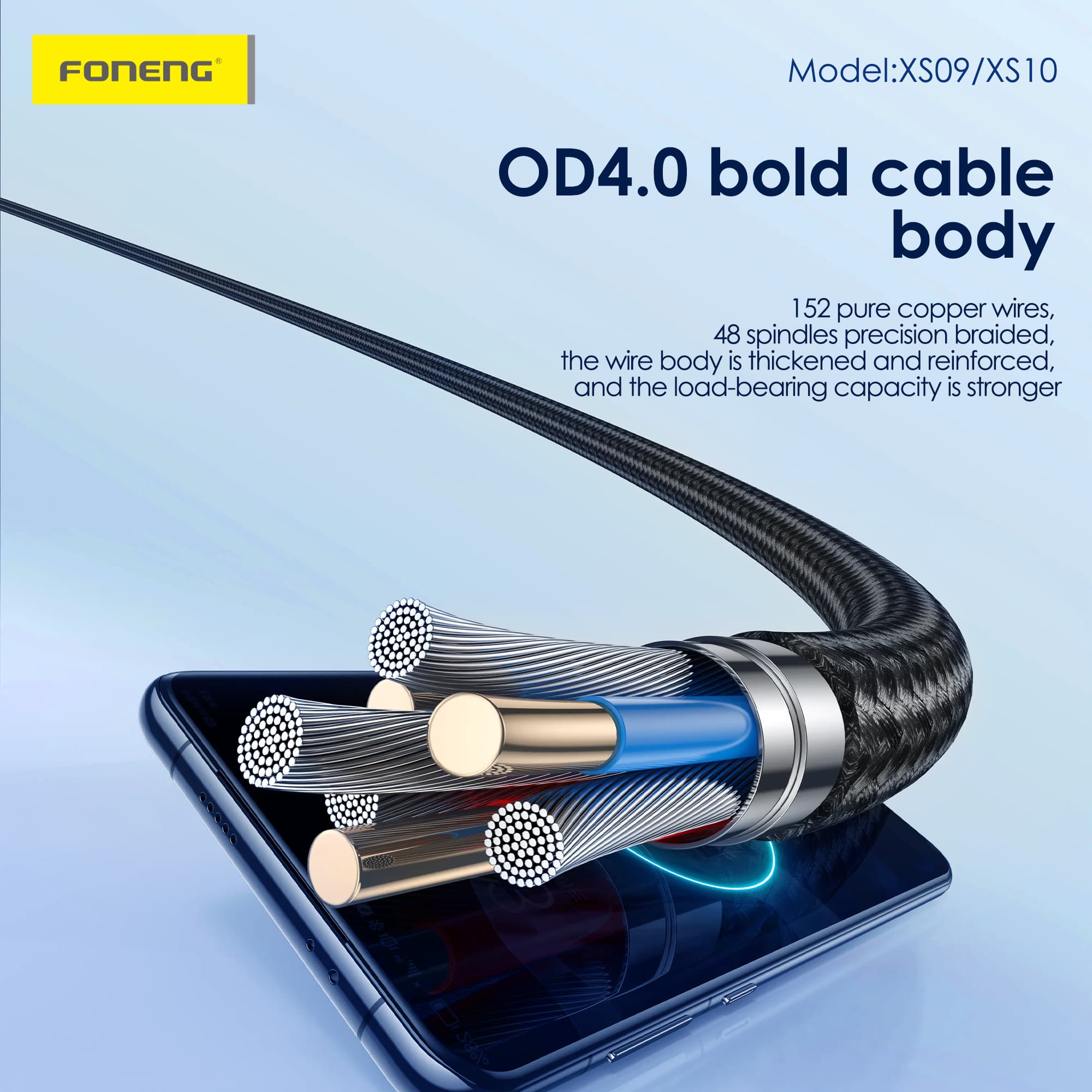 Foneng XS10 1.2M 2 In 1 Metal Head Braided Cable 60W Fast Charging view 3