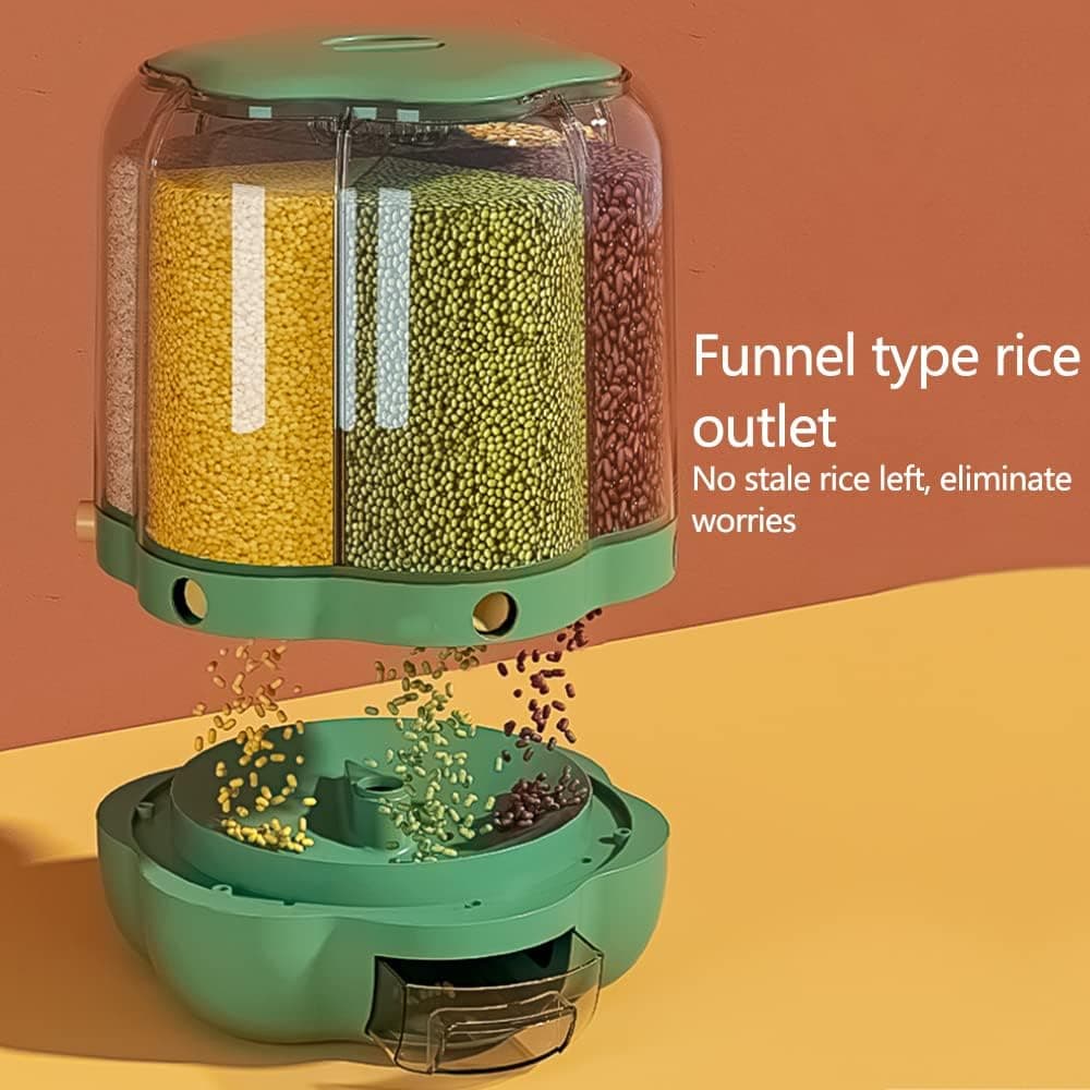 Food Grain Storage Container 360° Rotatable Dustproof Sealed Transparent Rice Bucket 6 Grid For Home Kitchen view 3