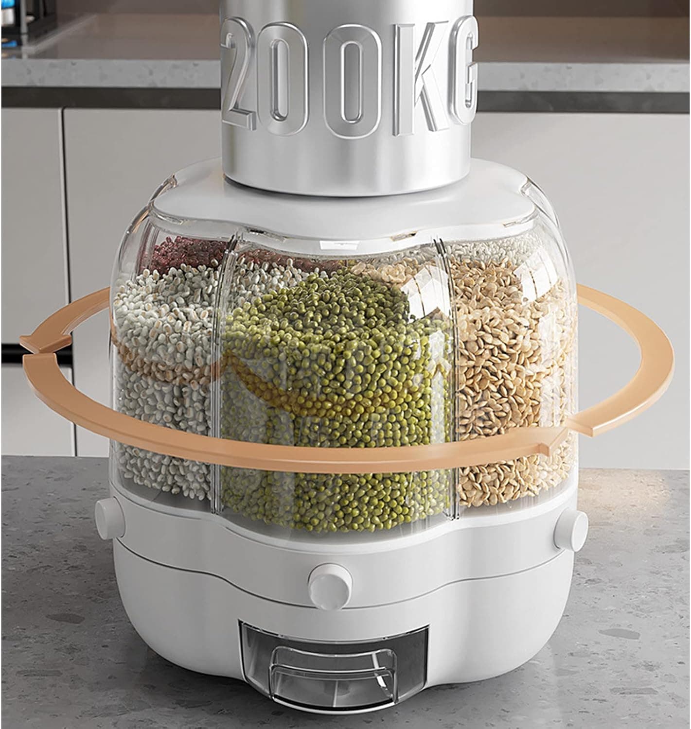 Food Grain Storage Container 360° Rotatable Dustproof Sealed Transparent Rice Bucket 6 Grid For Home Kitchen view 2