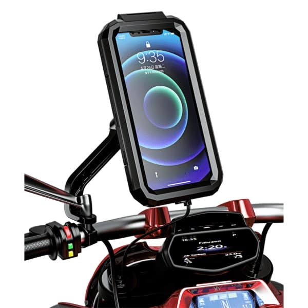 Fully Waterproof Bike & Scooter Mobile Phone Holder Mirror Mount