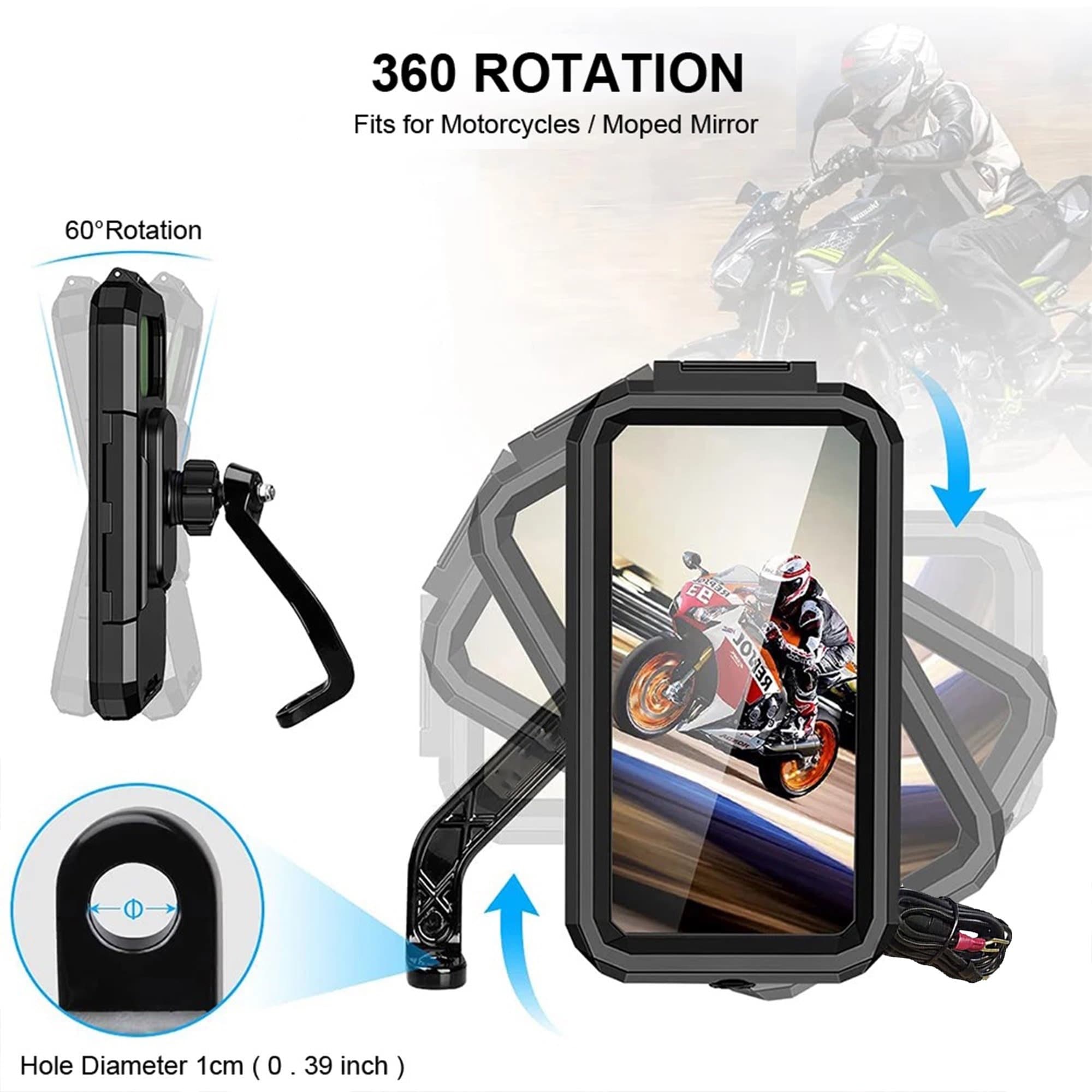 Fully Waterproof Bike & Scooter Mobile Phone Holder Mirror Mount view 2
