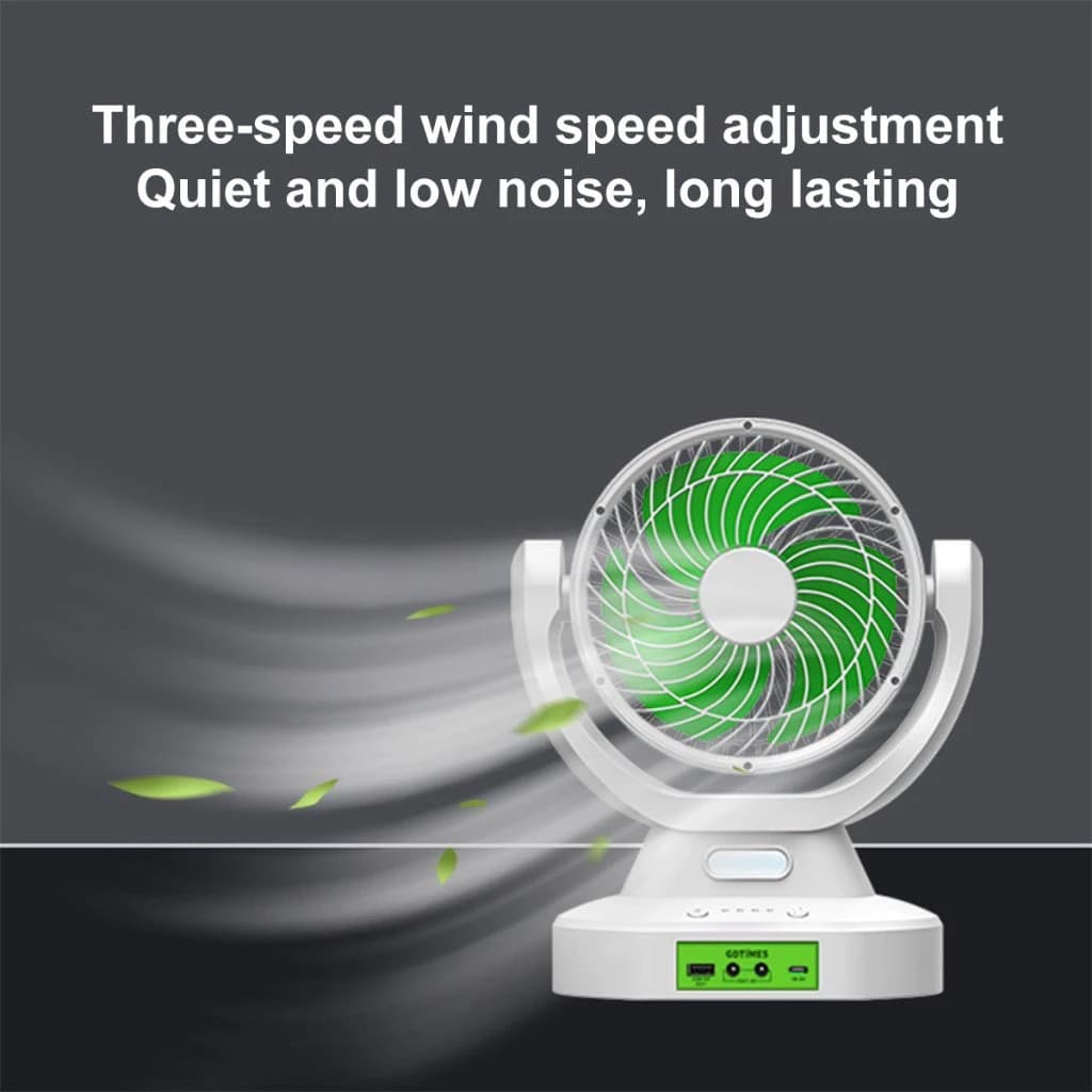 GDTIMES GD8021 7-inch Solar Fan Built-in LED Lighting Electric Fan Rechargeable Fan Outdoor Camping Fan view 2
