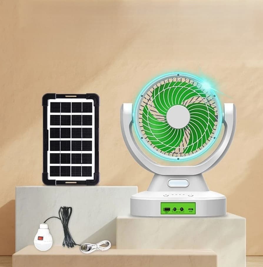 GDTIMES GD8021 7-inch Solar Fan Built-in LED Lighting Electric Fan Rechargeable Fan Outdoor Camping Fan