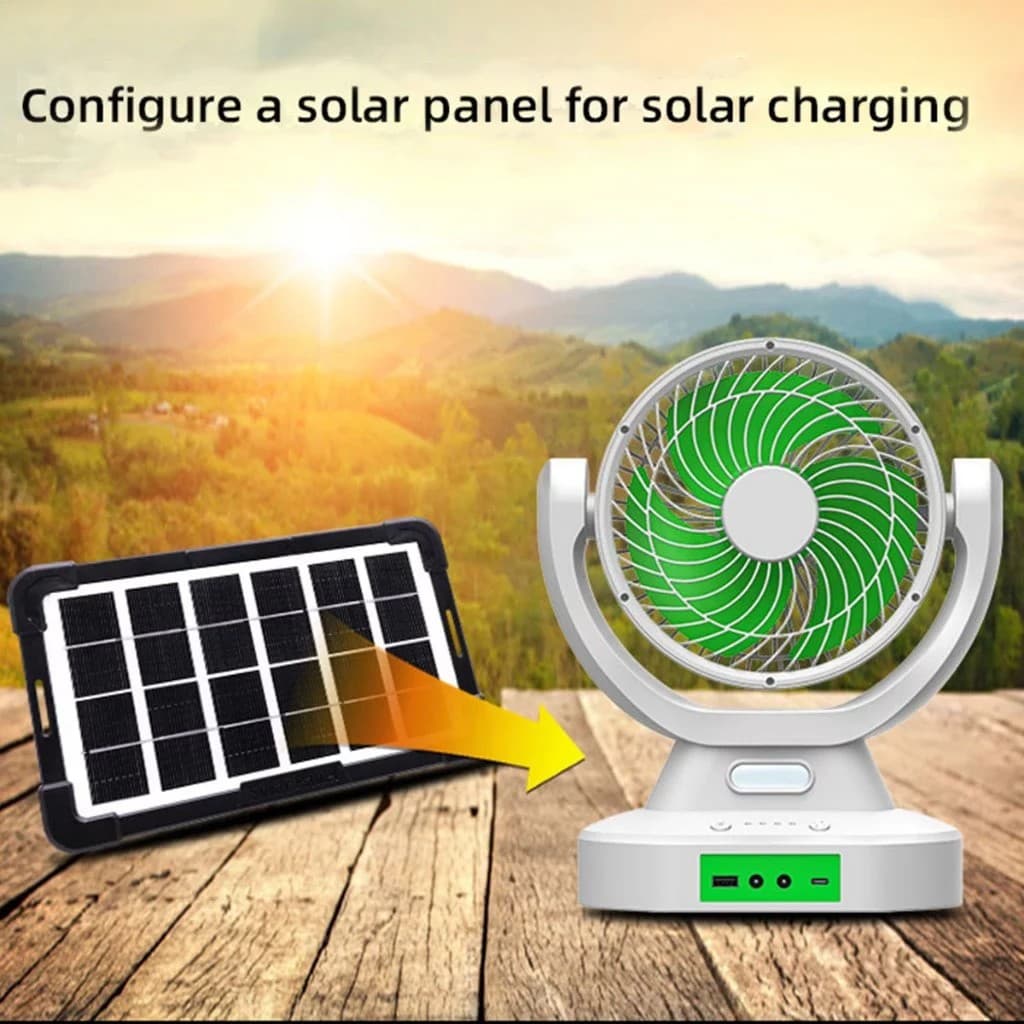 GDTIMES GD8021 7-inch Solar Fan Built-in LED Lighting Electric Fan Rechargeable Fan Outdoor Camping Fan view 3