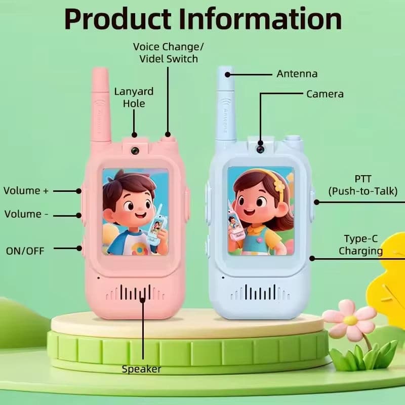 HD Video Walkie Talkie For Kids 2-Pack Rechargeable Two-Way Intercom with Camera view 5