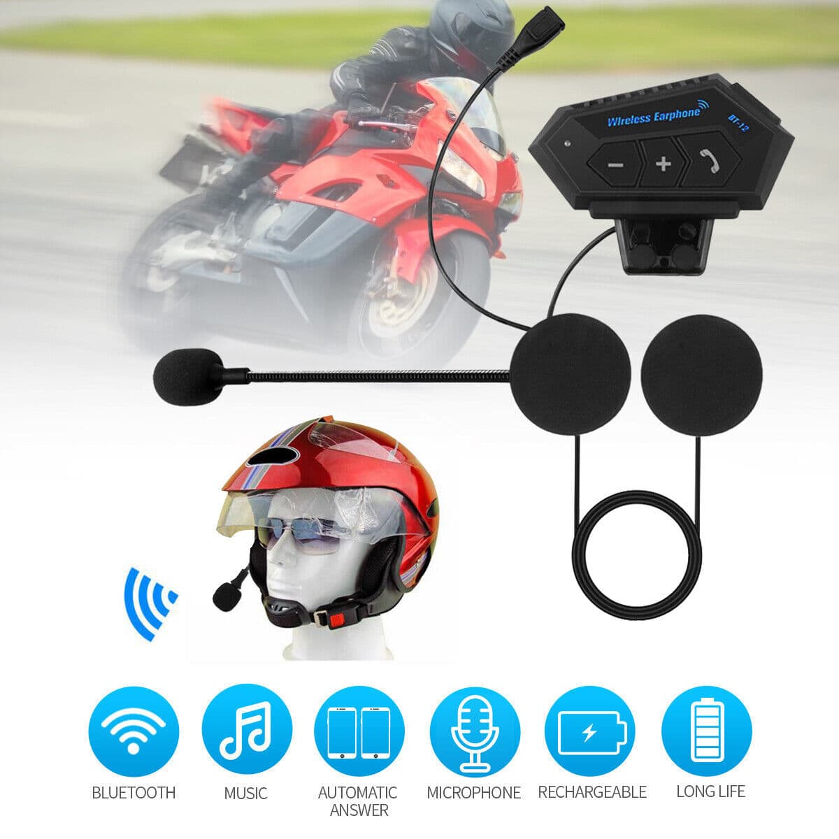 Helmet Bluetooth Headset BT12 Motorcycle Helmet Communication System