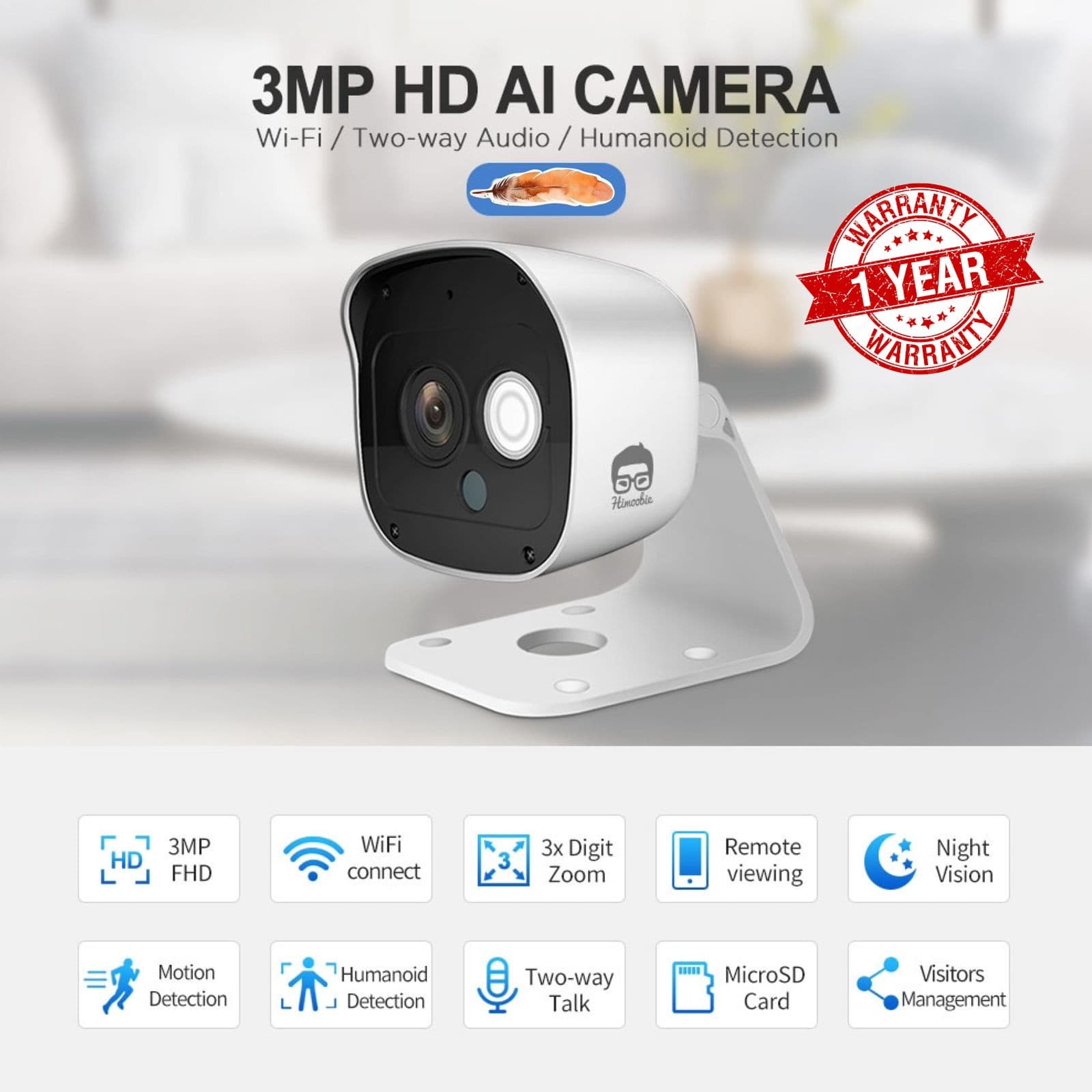 Himoobie CP3 Wireless IP Wifi Surveillance Home Security Camera 3MP