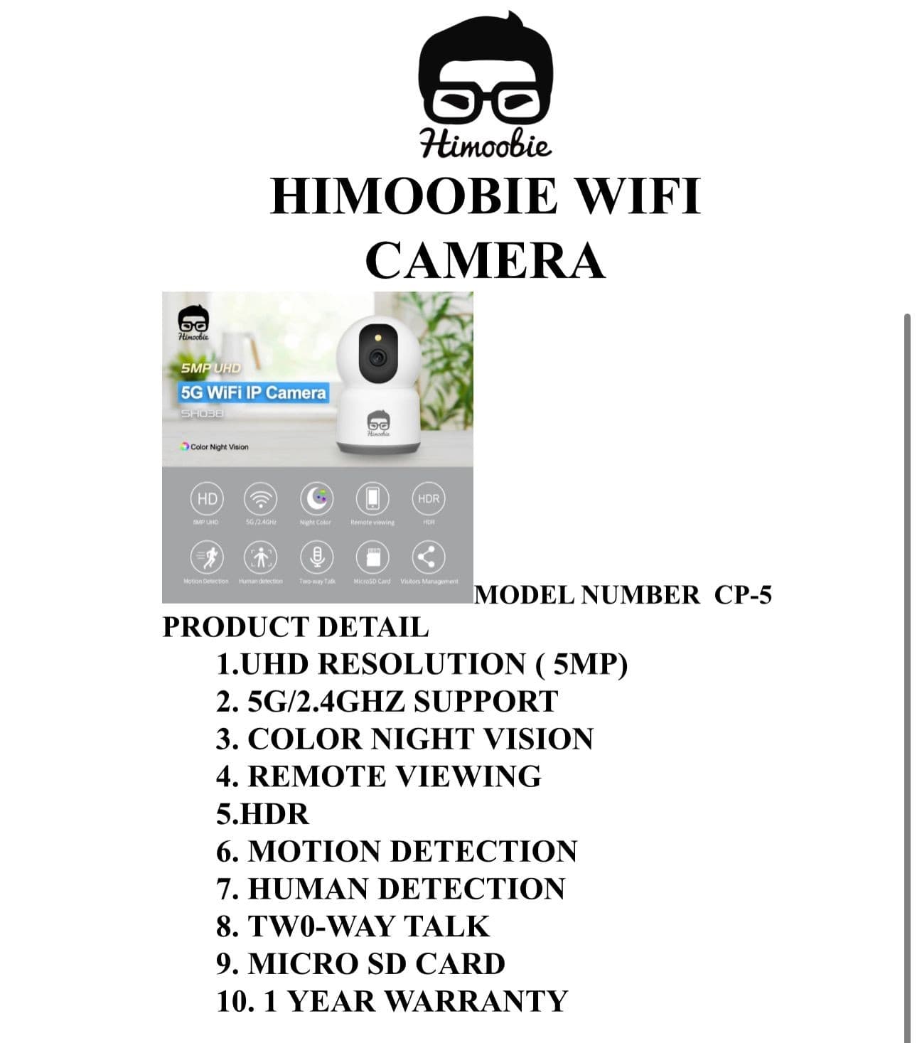 Himoobie CP5 Wireless IP Wifi Surveillance Home Security Camera 5MP view 4