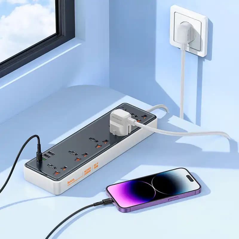 Hoco AC14A PD30W + QC3.0 + 5 Sockets Power Strip Multiplug view 2