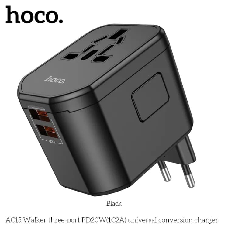 Hoco AC15 PD20W(1C2A) Three Port Multi Function Universal Travel Adapter view 3