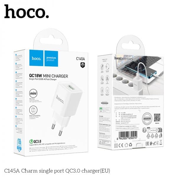 Hoco C145A 18 Watt Single Port QC3.0 Charger view 3
